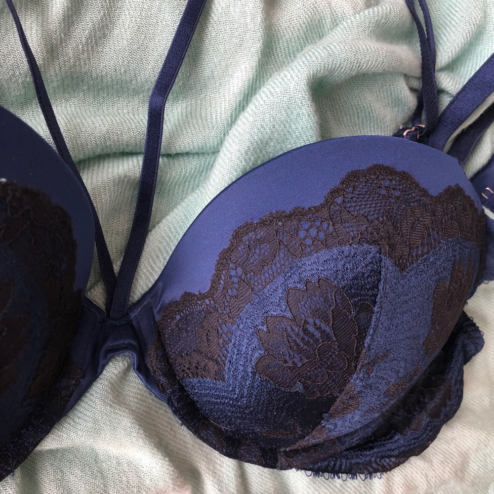 36C 🔥 Sexy Gorgeous Strappy Blue Lace Push-up Bra